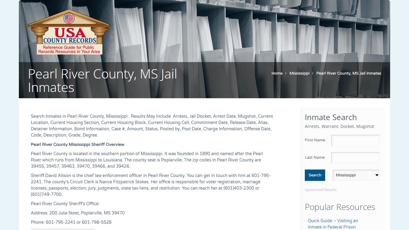 Pearl River County, MS Jail Inmates | Name Search