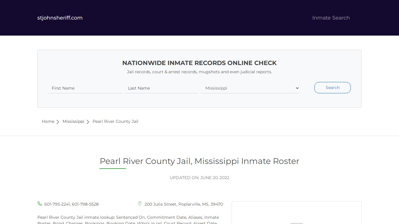 Pearl River County Jail, Mississippi Inmate Roster